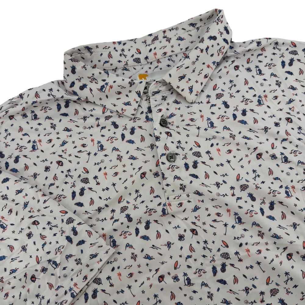 Nicklaus Golf Polo Shirt Mens XL All Over Print Pineapples‎ Palm Trees Surfing